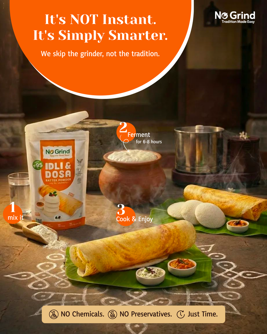 No Grind™ Natural Idli & Dosa Batter Powder Mix – 100% Preservative‑Free | Traditional Taste