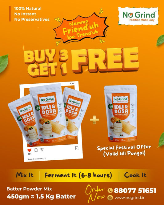No Grind™ Natural Idli & Dosa Batter Mix – 100% Preservative‑Free | Traditional Taste