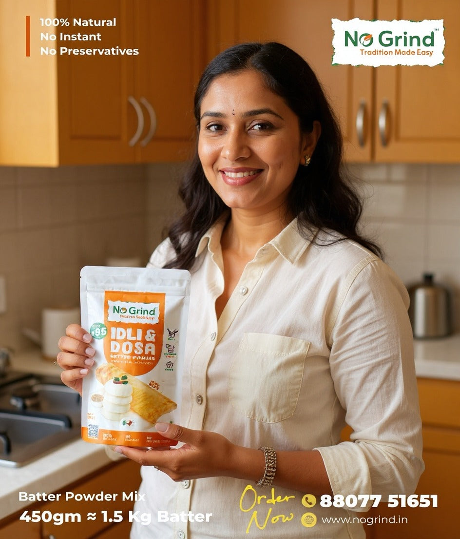 No Grind™ Natural Dosa & Idli Batter Powder Mix – 100% Preservative‑Free | Traditional Taste