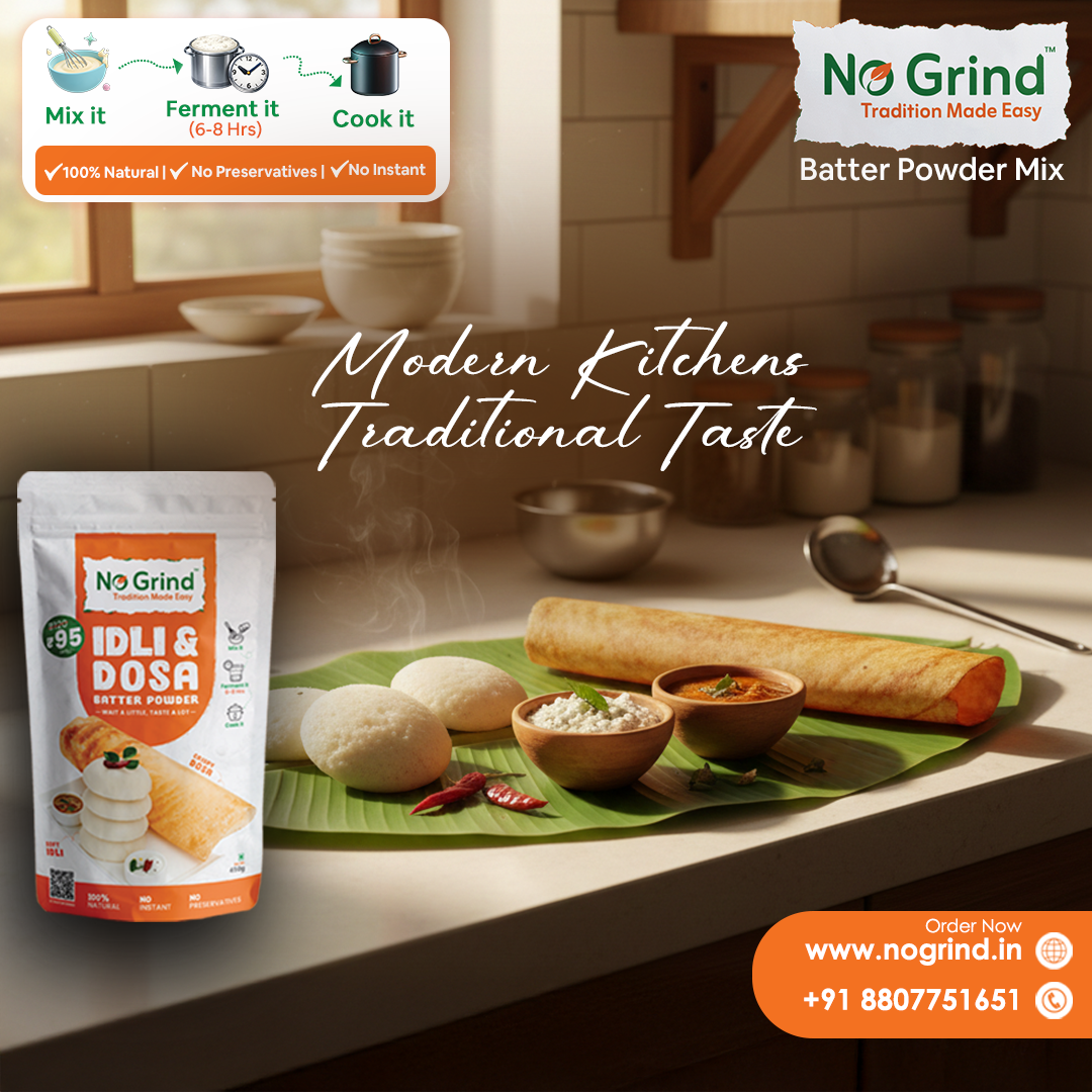 No Grind™ Natural Dosa & Idli Batter Powder Mix – 100% Preservative‑Free | Traditional Taste